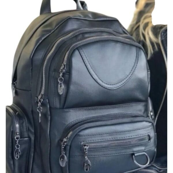 Kadın / Genç  Çok Gözlü Derı Sıyah Kadın Sırt Cantası Günlük